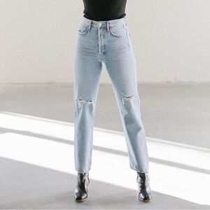Agolde Blue High Rise Jeans with Distressed Details